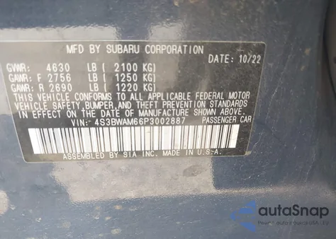 2023 Subaru Legacy Limited from USA, damaged, VIN 4S3BWAM66P3002887